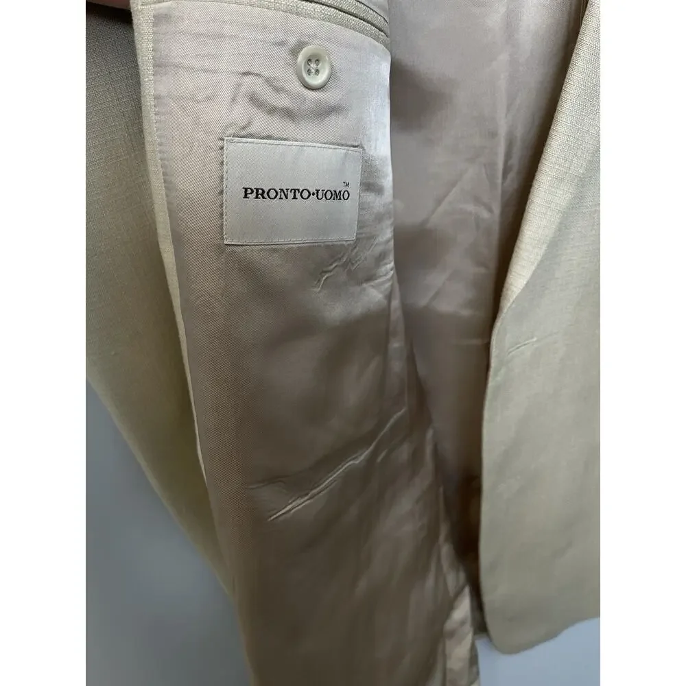 Pronto Uomo 100% Silk Blazer 44L Tan 2 Button NWT